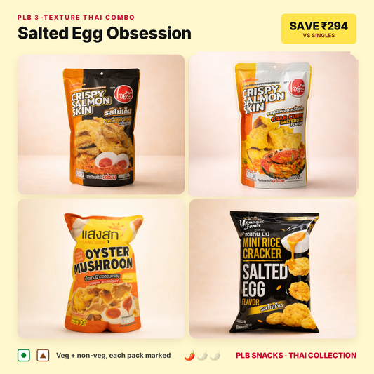 Salted Egg Obsession 3-Texture Thai Combo — four salted egg snack packs, save ₹294 vs singles