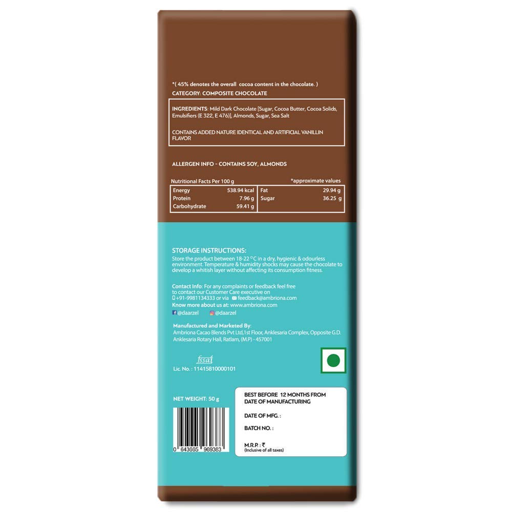 45% Mild Dark Chocolate with Caramelised Almonds with Sea Salt | Vegan & Gluten Free