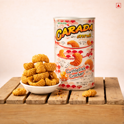 CARADA cuttlefish cracker tin with a bowl of crackers