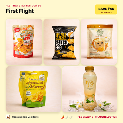 First Flight Thai starter combo — five Thai snacks in one box, save ₹45 vs singles