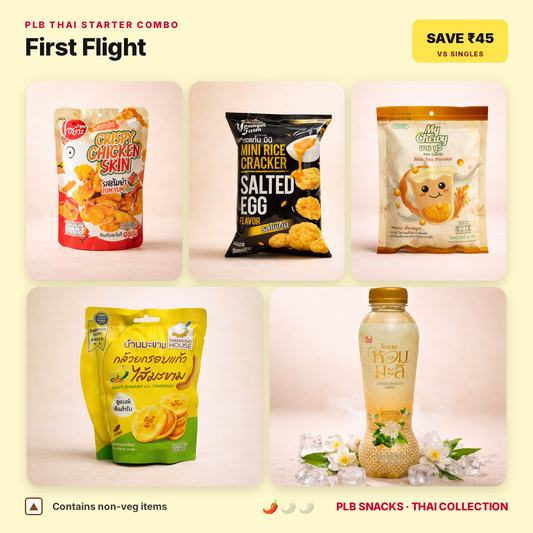 First Flight Thai starter combo — five Thai snacks in one box, save ₹45 vs singles